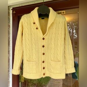 Vintage Polo Ralph Lauren WOOL Fisherman Cardigan Sweater YELLOW Cable Knit M
